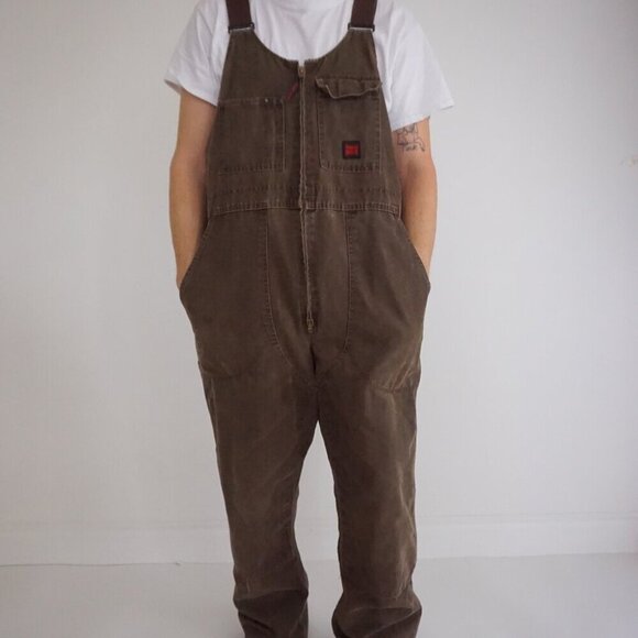 Vintage '80s Tough Duck RARE Brown Heavyweight Cotton Double Knee Overalls XL - Picture 1 of 13